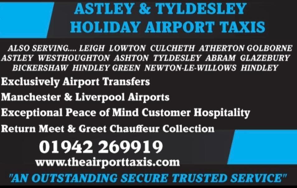 Text promoting Golborne's Airport Taxis services for holiday transfers and customer care.